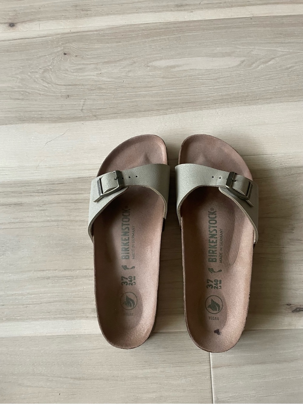 Birkenstock Metallic Taupe Single-Strap Slide Sandals